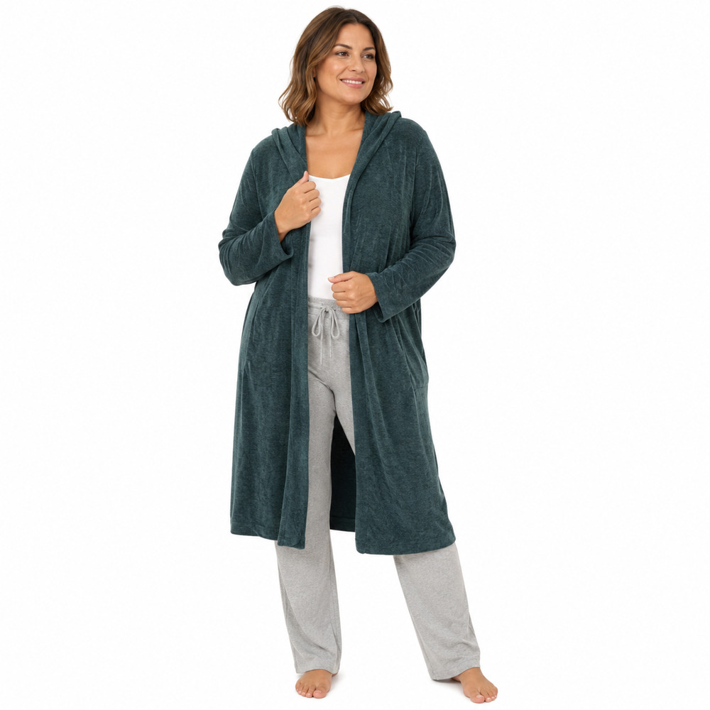 Barefoot Dreams Cozychic Ultra Lite Dark Green Hooded Cardigan Long Sweater sz M